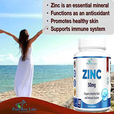 Zinc Citrate/Oxide 50Mg - Immune Support & Antioxidant Supplement, Skin Health Support - 100 Tablets