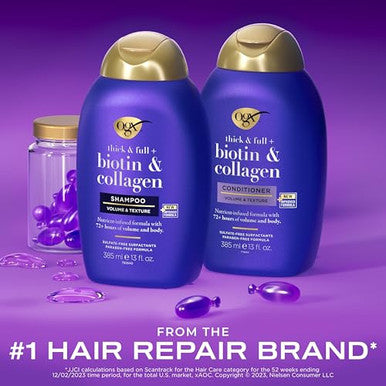 Ogx Thick & Full + Biotin & Collagen Shampoo & Conditioner Set (Packaging May Vary) Purple 13 Fl Oz (Pack Of 2)