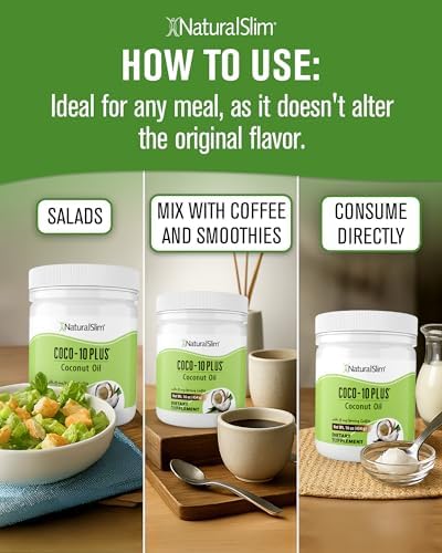 NaturalSlim Coconut Oil with CoQ10 - MCT Oil Organic Coconut Oil for Baking, Mixing with Shake, Smoothies, Coffee, or Ingest Directly - Boost Energy, Metabolism and Immune System Fresh Flavor