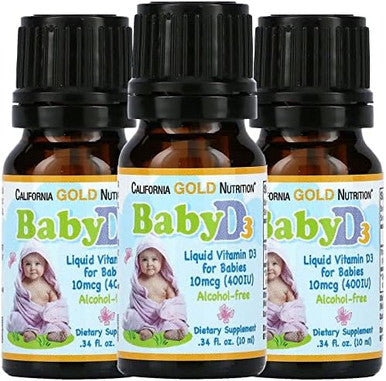 California Gold Nutrition Baby Vitamin D3 Liquid D3 Supplement For Babies Vegetarian Friendly Developmental Support Alcohol & Gluten Nongmo 10 Mcg (400 Iu) 0.34 Fl Oz (10 Ml) 3