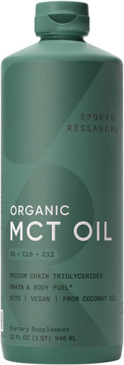 Sports Research Keto Mct Oil From Organic Coconuts - Fatty Acid Fuel For Body + Brain Triple Ingredient C8 C10 C12 Mcts Perfect In Coffee Tea & More Non-Gmo Vegan Unflavored (32 Oz)
