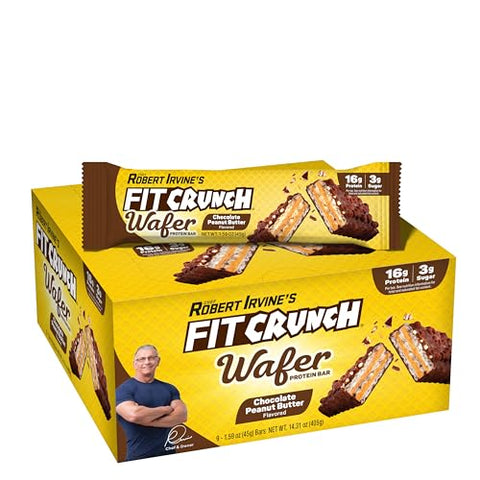 Fit Crunch Wafer Protein Bars 16G Of Protein & 3G Of Sugar (9 Bars Chocolate Peanut Butter)