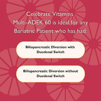 Celebrate Vitamins Multi Adek Chewables, 60Mg Iron - Daily Bariatric Multivitamin, Vitamins A, D, E, K & B12 For Duodenal Switch Surgery Patients - Grape (60 Tablets)