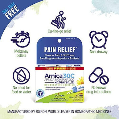 Boiron Arnica Montana 30C Homeopathic Medicine For Relief From Muscle Pain Muscle Stiffness Swelling From Injury And Discoloration From Bruises 3 Count (240 Pellets)