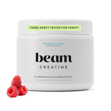 Beam Creatine Monohydrate Powder 5g Micronized Creatine Monohydrate Flavored Creatine for Women & Men Muscle Strength Growth & Cognitive Support Blue Raspberry Flavor 30 Servings
