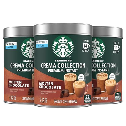 Starbucks Crema Collection Premium Instant Molten Chocolate Flavored Instant Coffee, 100% Arabica Beans, 3 Tins (7.12 Oz Each) 1.34 lb.