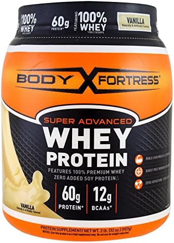 Bundle Of Body Fortress Super Advanced Whey Protein Powder Immune Support Vitamins C & D Plus Zinc Vanilla (3.9 Lbs) + Chocolate (1.78 Lbs)