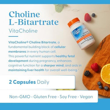 Doctor'S Best Choline Lbitartrate (Vitacholine) Supports Prenatal Health & Liver Function Nongmo Gluten Soy Vegan 60 Veggie Caps