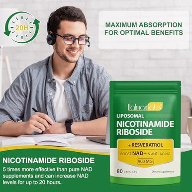 Nad+ Supplement With Nicotinamide Riboside-Liposomal Nicotinamide Riboside 900Mg,High Purity Resveratrol Nad Supplement For Anti-Aging,Energy,Focus-80 Capsules