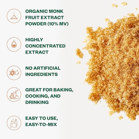 Pure Organic Monk Fruit Extract Powder, No Erythritol 4oz, 100% Monk Fruit Sweetener Powder for Keto and Paleo Diet, No Aftertaste, Zero Calories, Zero Carbs, Pure Monk Fruit Extract, 364 Servings
