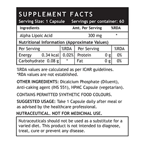 Inlife Alpha Lipoic Acid Ala Antioxidant Supplement 300 Mg 60 Vegetarian Capsules