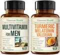 Mens Multivitamins + Turmeric Melatonin Valerian Bundle for Joint Support and Discomfort Relief Immune Health and Inflammatory Response