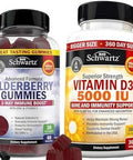 Bioschwartz Elderberry Gummies With Zinc And Vitamin C For Adults Immune Support (1 Month Supply) Plus High Strength Vitamin D3 5000 Iu 125 Mcg (1 Year Supply)