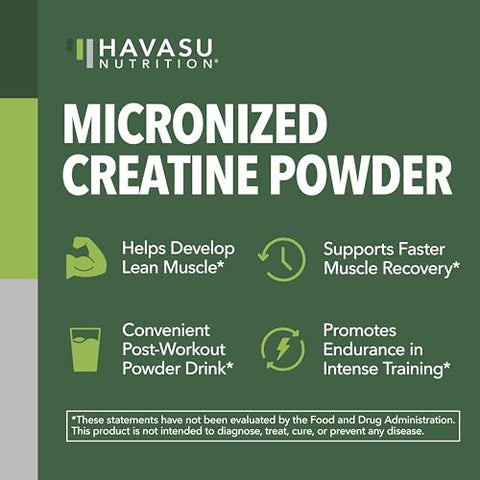 Havasu Nutrition Micronized Creatine Monohydrate Powder - Post Workout Recovery Drink - Muscle Strength And Energy Production - 5G Unflavored Non-Gmo Vegan And Gluten Free Creatine Powder For Men 60 Servings