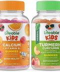 Lifeable Calcium With Vitamin D Kids + Turmeric Curcumin Kids Gummies Bundle Great Tasting Vitamin Supplement Gluten Gmo Chewable Gummy