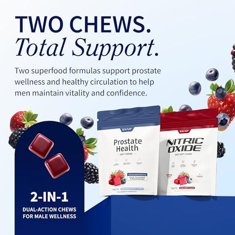 Snap Supplements Prostate Health For Men With Plant Sterols Stinging Nettle Root & Reishi Mushroom Beet Root Natural Nitric Oxide Supplements For Men 60 Soft Chews Each