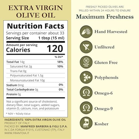 Frantoia Extra Virgin Olive Oil, 101.4 Fl Oz (3L Tin) ÃƒÂ¢Ã¢â€šÂ¬Ã¢â‚¬Å“ Award-Winning Sicilian EVOO Made from Biancolilla, Nocellara del Belice & Cerasuola Olives ÃƒÂ¢Ã¢â€šÂ¬Ã¢â‚¬Å“ Cold-Pressed within 24 Hours for Fresh, Fruity Flavor