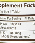 Mason Natural Vitamin K2 100 mcg Plus D3 1000 IU Tablets 100 Count per Bottle Pack of 3 Total 300 Tablets