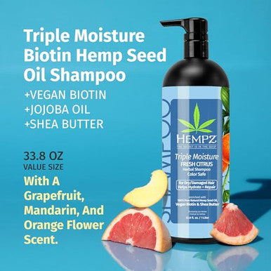 Hempz Biotin Hair Shampoo - Sweet Pineapple & Honey Melon - For Thin/Fine Hair Growth & Strengthening Of Dry Damaged And Color Treated Hair Hydrating Softening Moisturizing - 33.8 Fl Oz