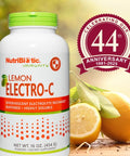 NutriBiotic Lemon ElectroC Vitamin C and Electrolyte Powder 850 Mg Vitamin C Per Serving Effervescent Electrolyte Recharge Buffered and Highly Soluble of Calories Gluten and NonGMO 16 OZ