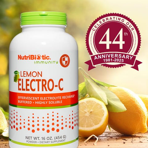 NutriBiotic Lemon ElectroC Vitamin C and Electrolyte Powder 850 Mg Vitamin C Per Serving Effervescent Electrolyte Recharge Buffered and Highly Soluble of Calories Gluten and NonGMO 16 OZ