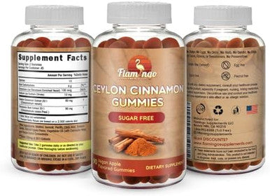 Flamingo Supplements Sugar Free Ceylon Cinnamon Gummies Sugar Regulation Neuroprotective- Supplement with Chromium and Cinnamon Bark- Alternative to Cinnamon Capsules - 90 Chews