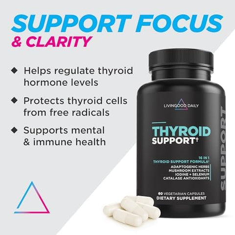 Livingood Daily Thyroid Support Supplement 16-In-1 Wellness Blend With Adaptogenic Herbs Iodine Magnesium And Selenium Thyroid Support For Women & Men Vegetarian Capsules Gluten 60 Count