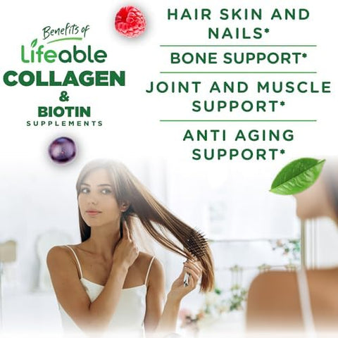Lifeable Collagen Peptides Gummies 100Mg With 10000Mcg Biotin Great Tasting Biotin And Collagen Supplements For Hair Skin And Nails Collagen Gummies For Women Men Adults 90 Gummies