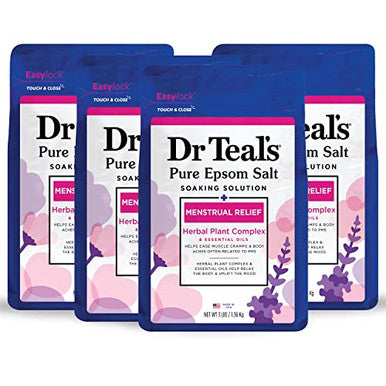 Dr Teal'S Pure Epsom Magnesium Salt Soaking SolutionMenstrual Relief With Herbal Plant Complex & Essential Oils 3 Lbs (Pack Of 4)