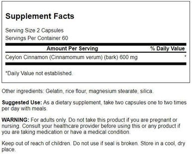 Swanson Full Spectrum True Cinnamon - Herbal Supplement - (120 Capsules 300mg Each)