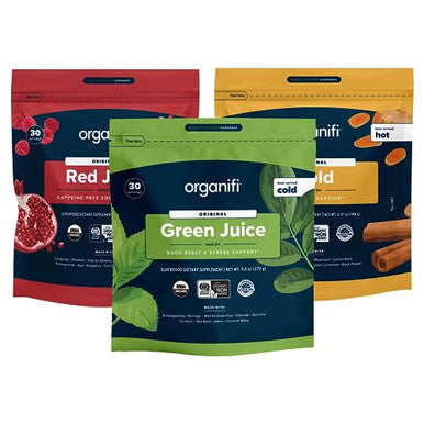 Organifi Sunrise To Sunset Power Box (9.5 Oz. Each) - Organic Superfood Powder - Green Juice, Red Juice, Golden Milk- 30-Day Supply - Vegan