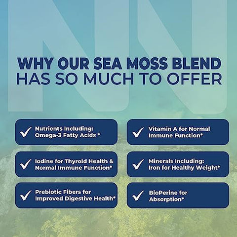 Irish Sea Moss Capsules with Organic Irish Moss 300mg Burdock Root and 500mg Bladderwrack Powder 45Day Supply 1300mg Complex Provides Iodine for Thyroid and Immune Support 90 Veggie Pills