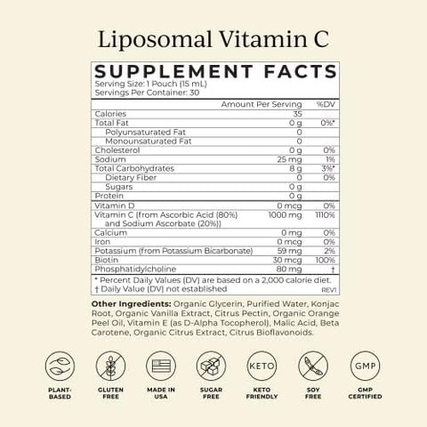 CYMBIOTIKA Vitamin C Individual Packets Liposomal Delivery Supplement for Immune Support Collagen Boost and Healthy Aging Skin Hydration Packets Citrus Vanilla Flavor 30 Count