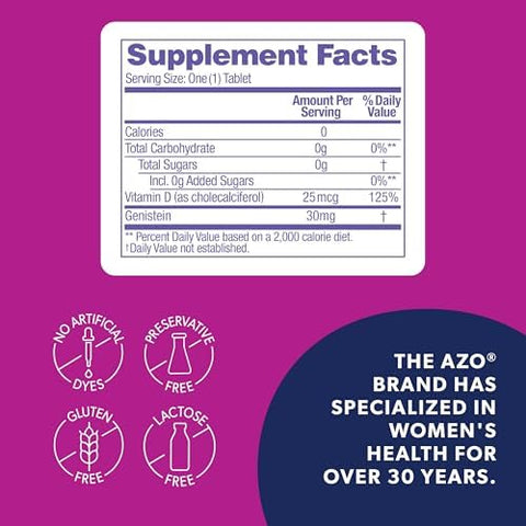 Azo Daily Menopause Relief + Vitamin D To Support Strong Bones Menopause Supplements For Women Reduces Hot Flashes And Night Sweats 30 Count