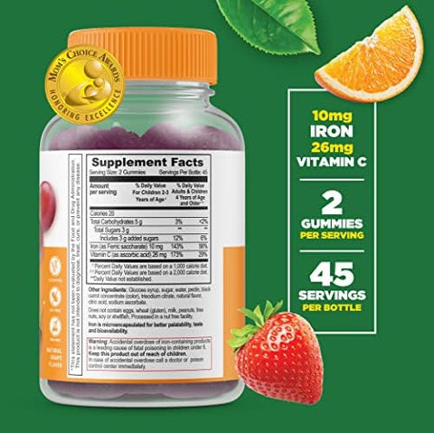 Lifeable Iron & Vitamin C Kids + Calcium Magnesium Kids Gummies Bundle Great Tasting Vitamin Supplement Gluten Gmo Chewable Gummy