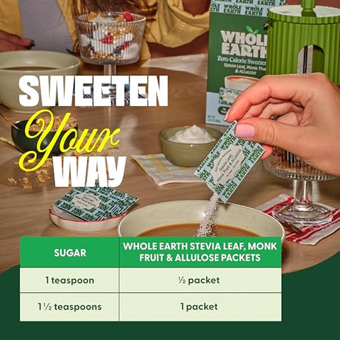 Whole Earth Zero Calorie Stevia, Monk Fruit & Allulose Sweetener Packets, Zero Calorie Sugar Substitute, Keto-Friendly, Non-GMO, No Erythritol, Erythritol-Free, Pouch, 400 Count