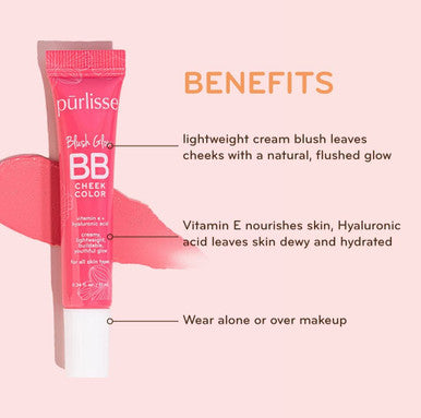 purlisse Blush Glow BB Cheek Color Cruelty clean Paraben Sulfate Cream blush Long lasting Vitamin E hydrates Sweet Rose 0.34oz