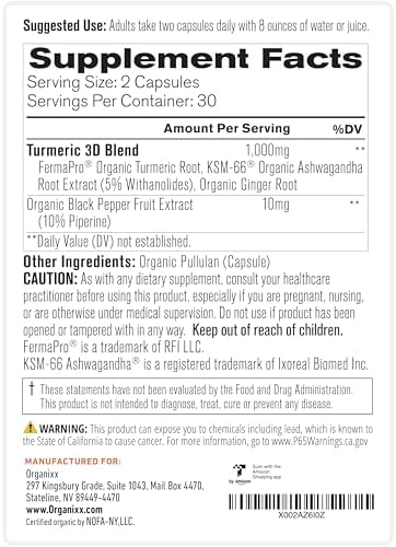 Organixx Magnesium Glycinate and Turmeric Curcumin Bundle 60 Caps Each