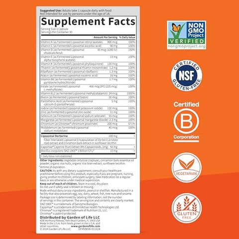 Garden Of Life Dr. Formulated Multi+ Metabolism Support Fermented Liposomal Multivitamin + Chromax Capsimax Berberine and Probiotics 30 Capsules