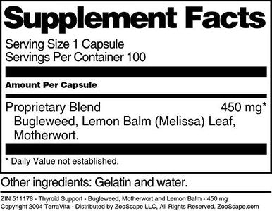 Terravita Thyroid Support - Bugleweed, Motherwort And Lemon Balm - 450 Mg (100 Capsules, Zin: 511178) - 3 Pack
