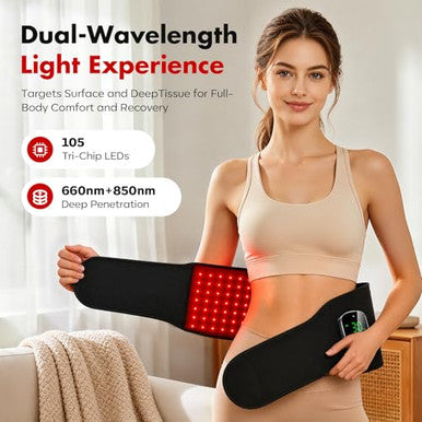 Miula 3-In-1 Cordless Red Light Therapy Belt For Back Abdomen 660Nm & 850Nm Wavelengths With Heat & Vibration Massage5000Mah Rechargeable Waist Wrap For Belt Discomfort Relief For Parents