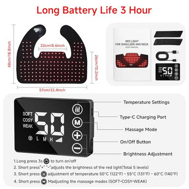 Cutiskrave Red Light Therapy For Neck Shoulder Rechargeable Infrared Light Therapy Device For Body With Massage And Timer Wearable 660Nm&850Nm Red Light Therapy Wrap Pads For Body At Home 150 Lights