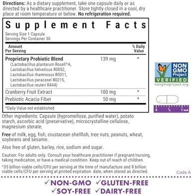 Bluebonnet Nutrition Women'S Probiotic 35 Billion Cfu Shelf Stable Urinary Tract Vaginal Ph Digestive Immune Prebiotic And Cranberry Nongmo Of Dairy Gluten & Soy 30 Servings