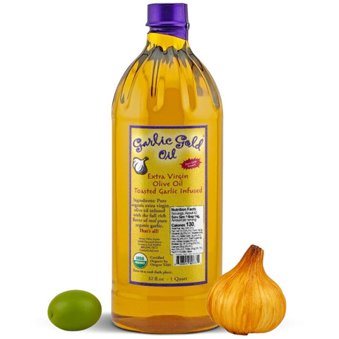 Garlic Gold Extra Virgin Olive Oil Infused with Garlic, Premium Certified USDA Organic, Low FODMAP, Cold Pressed (8.44 Fl Oz)