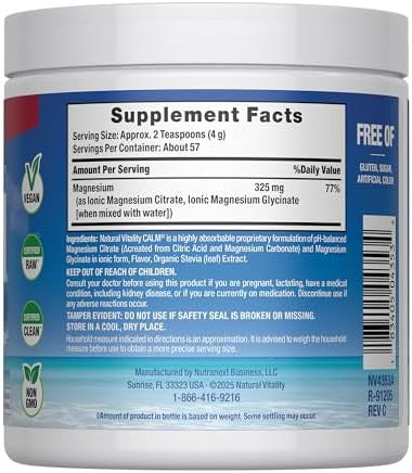 Natural Vitality Calm Magnesium Supplement Anti Stress Drink Mix Powder Gluten Free Vegan & Non GMO