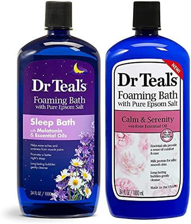 Dr. Teal'S Foaming Bath Variety Set (2 Pack34Oz Ea) - Melatonin Sleep BathCalm & Serenity With Rose Essential Oil -Relieve Stress & Promote A Better Nights Sleep - At Home Spa Kit