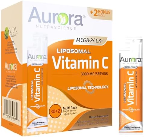 Aurora Nutrascience Mega Liposomal Glutathione 750 mg and Vitamin C 3000 mg Immune Support and Antioxidant Bundle