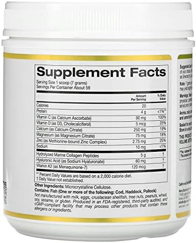 California Gold Nutrition Bone Food By California Gold Nutrition Unflavored Powder Supports Bone Health With Calcium Vitamin D Hyaluronic Acid Collagen Peptides 14.50 Oz (411 G)
