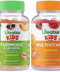Lifeable Turmeric Curcumin Kids + Multivitamin Kids Gummies Bundle Great Tasting Vitamin Supplement Gluten Gmo Chewable Gummy
