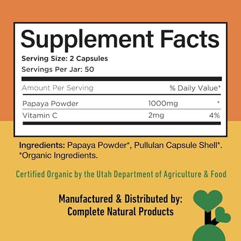 Complete Natural Products Organic Papaya Enzymes 100 Capsules & Digestive Enzymes 100 Capsules Bundle